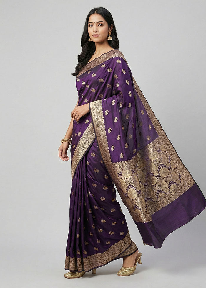 Purple Banarasi Silk Saree With Blouse Piece
