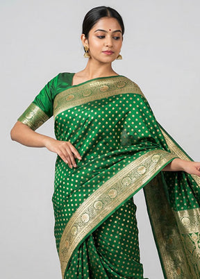 Green Banarasi Silk Saree With Blouse Piece
