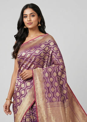 Purple Kora Silk Saree With Blouse Piece