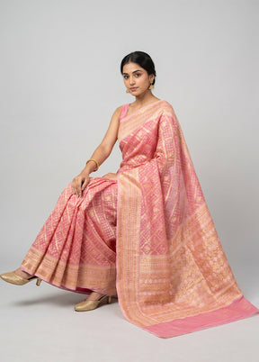 Pink Kora Silk Saree With Blouse Piece