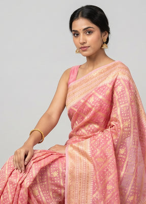 Pink Kora Silk Saree With Blouse Piece