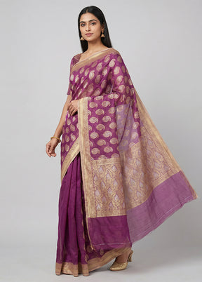Purple Kora Silk Saree With Blouse Piece