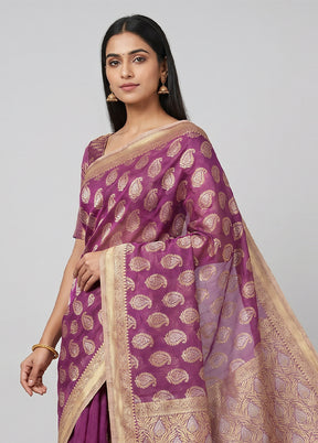 Purple Kora Silk Saree With Blouse Piece