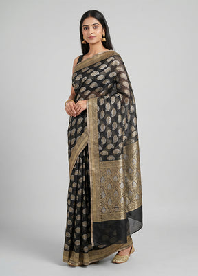 Black Kora Silk Saree With Blouse Piece