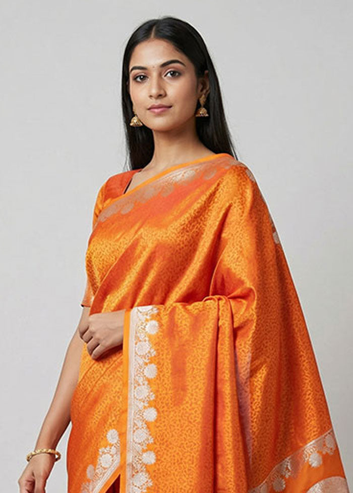Orange Jamewar Silk Saree With Blouse Piece
