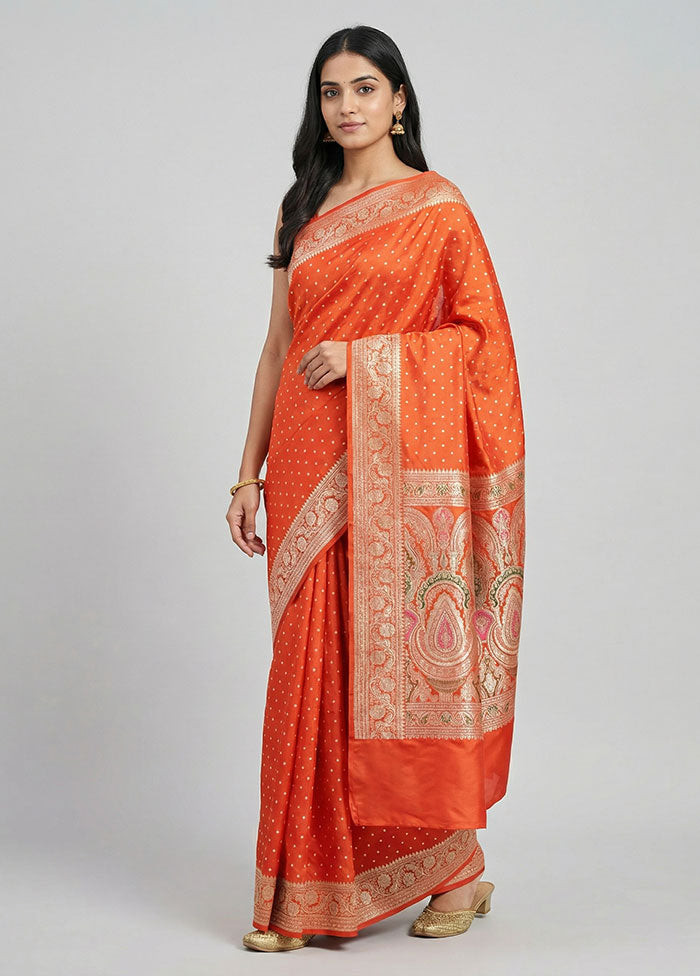 Red Handloom Banarasi Pure Silk Saree With Blouse Piece