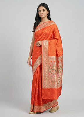 Red Handloom Banarasi Pure Silk Saree With Blouse Piece