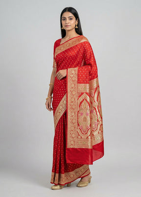 Maroon Handloom Banarasi Pure Silk Saree With Blouse Piece