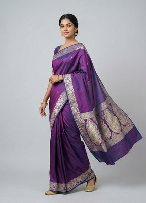 Blue Handloom Banarasi Pure Silk Saree With Blouse Piece