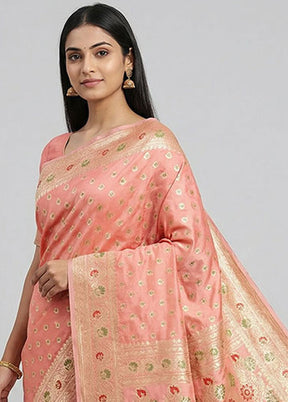 Pink Handloom Banarasi Pure Silk Saree With Blouse Piece