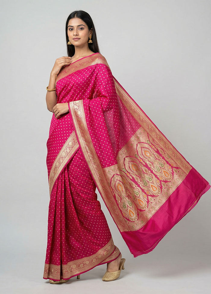 Pink Handloom Banarasi Pure Silk Saree With Blouse Piece