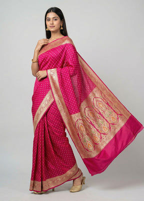 Pink Handloom Banarasi Pure Silk Saree With Blouse Piece