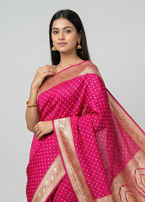 Pink Handloom Banarasi Pure Silk Saree With Blouse Piece