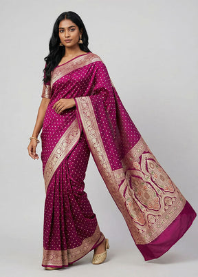 Pink Handloom Banarasi Pure Silk Saree With Blouse Piece