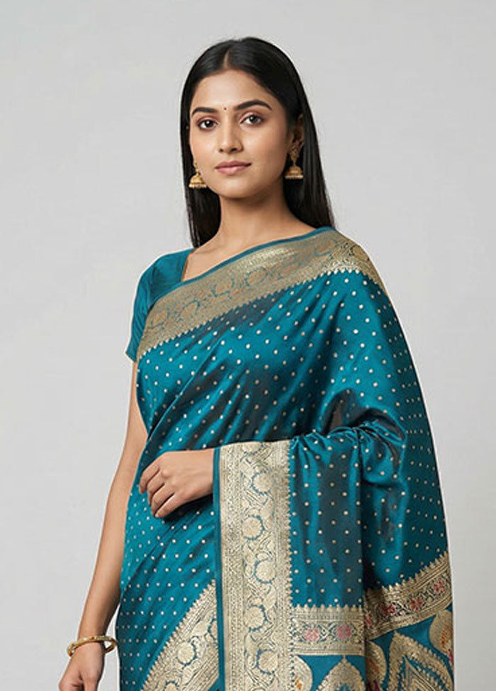 Green Handloom Banarasi Pure Silk Saree With Blouse Piece
