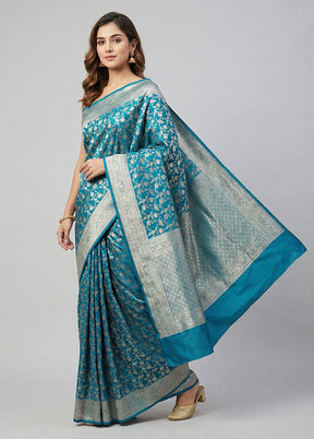 Blue Handloom Banarasi Pure Silk Saree With Blouse Piece
