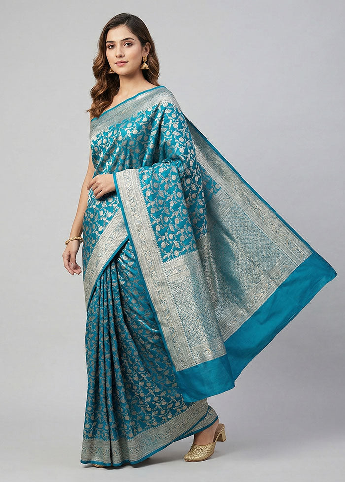 Blue Handloom Banarasi Pure Silk Saree With Blouse Piece