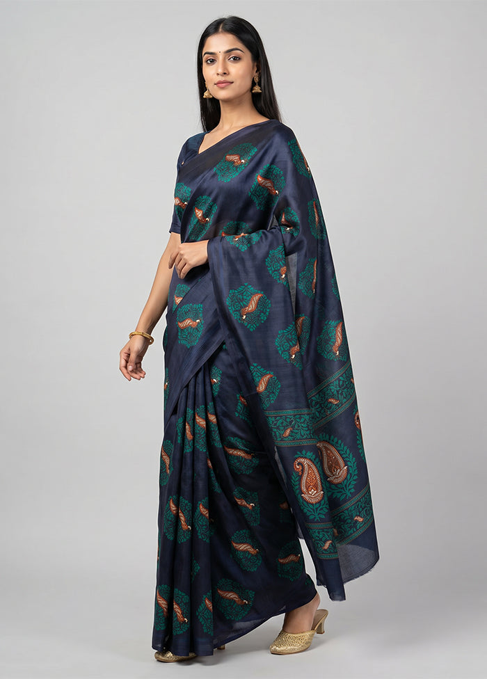 Black Printed Pure Silk Saree Without Blouse Piece