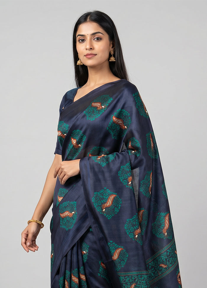 Black Printed Pure Silk Saree Without Blouse Piece