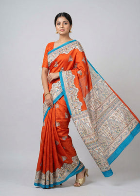 Red Printed Pure Silk Saree Without Blouse Piece