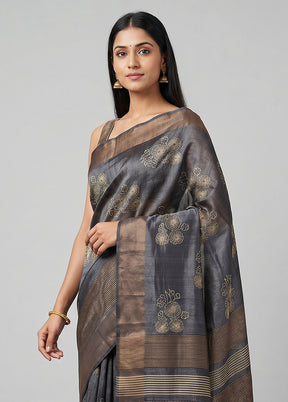 Blue Tussar Silk Saree With Blouse Piece