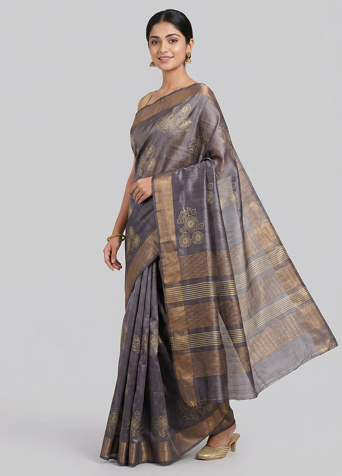 Purple Tussar Silk Saree With Blouse Piece