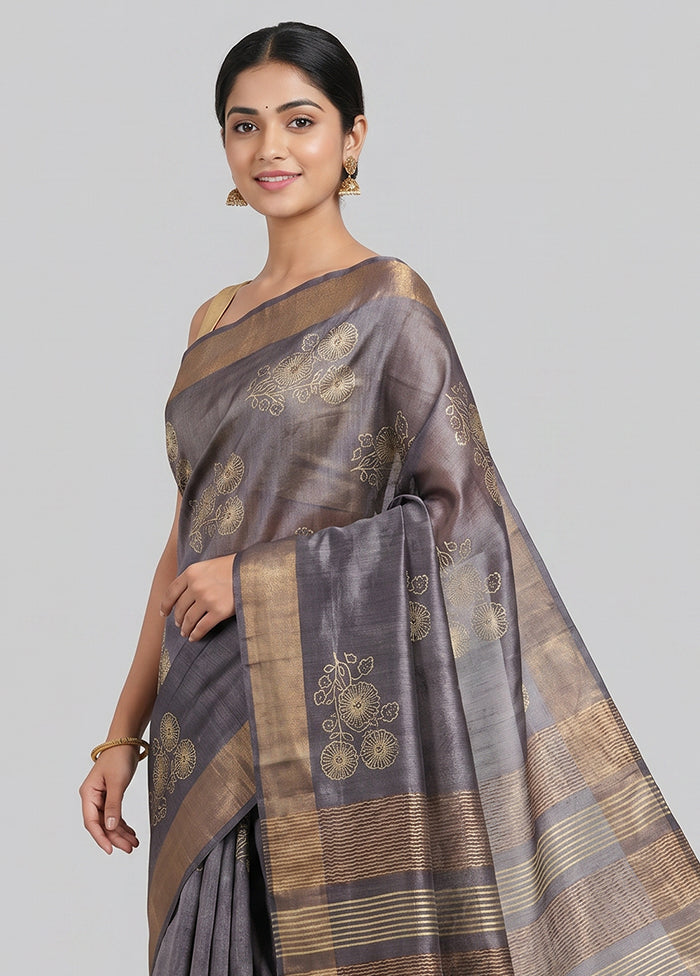 Purple Tussar Silk Saree With Blouse Piece
