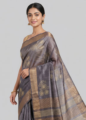 Purple Tussar Silk Saree With Blouse Piece