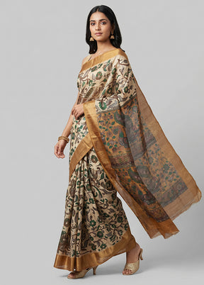 Cream Tussar Silk Saree With Blouse Piece