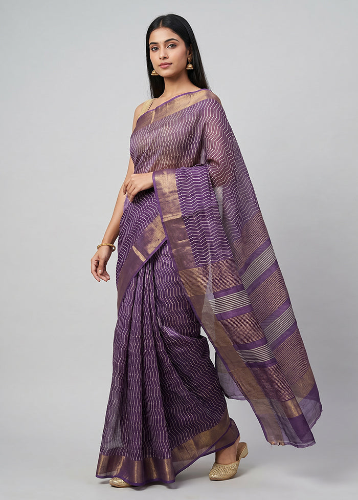 Purple Tussar Silk Saree With Blouse Piece