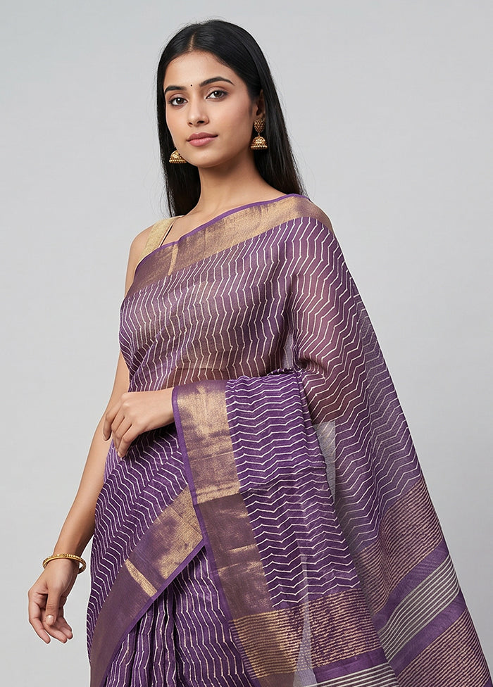 Purple Tussar Silk Saree With Blouse Piece