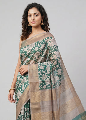 Cream Tussar Silk Saree With Blouse Piece