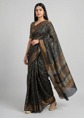 Black Tussar Silk Saree With Blouse Piece