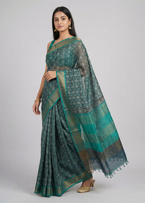 Blue Handloom Tussar Pure Silk Saree With Blouse Piece