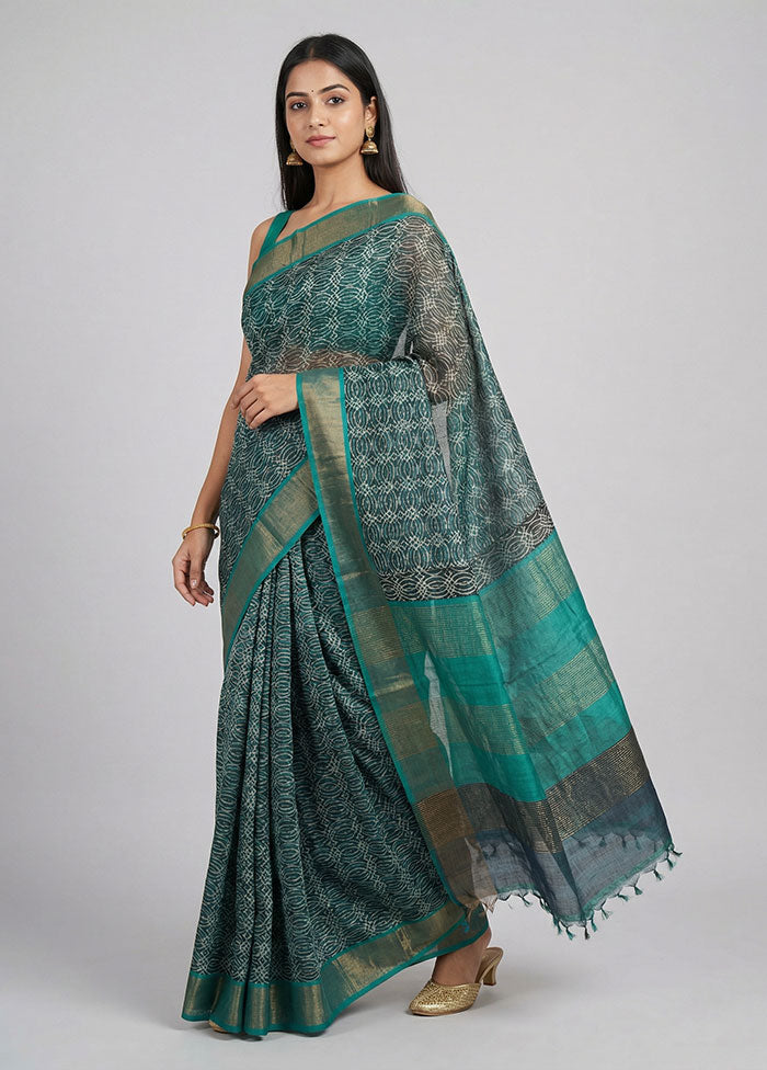 Blue Handloom Tussar Pure Silk Saree With Blouse Piece