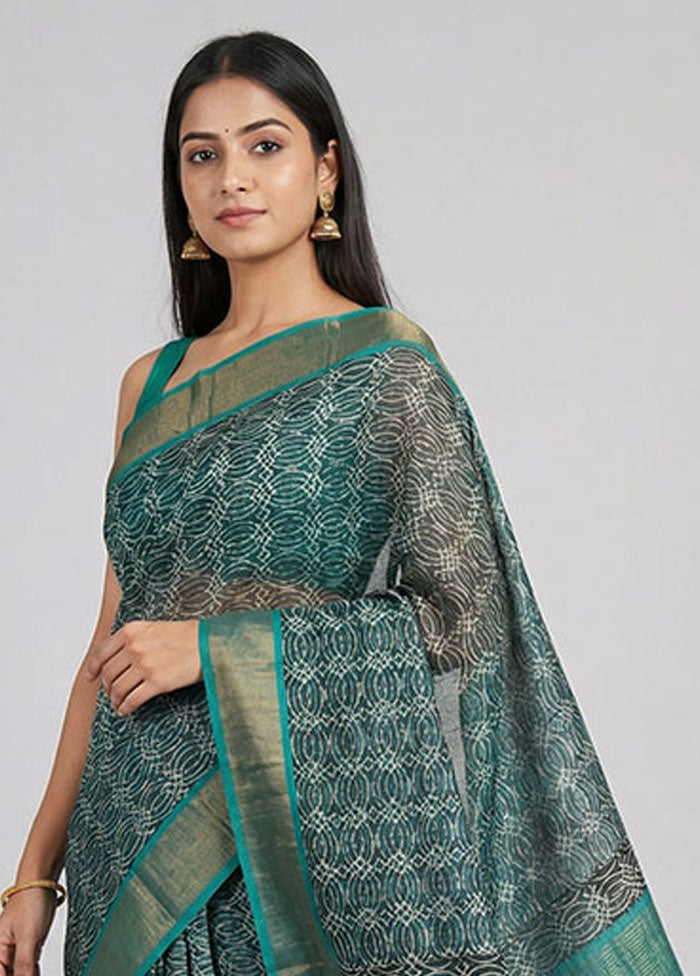 Blue Handloom Tussar Pure Silk Saree With Blouse Piece