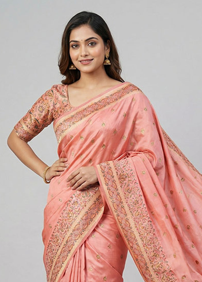 Pink Dupion Silk Saree With Blouse Piece