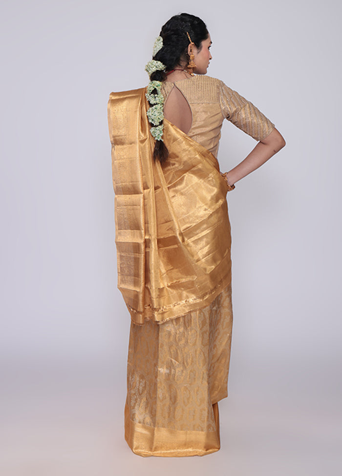 Golden Handloom Kanchipuram Pure Silk Saree With Blouse Piece