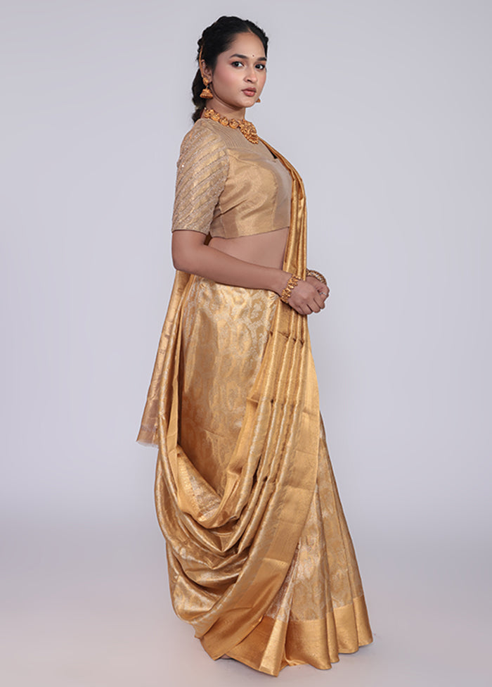Golden Handloom Kanchipuram Pure Silk Saree With Blouse Piece