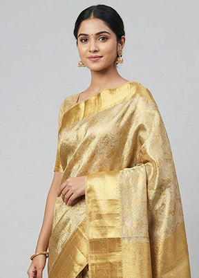 Gold Handloom Kanchipuram Pure Silk Saree With Blouse Piece