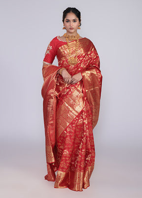 Red Handloom Kanchipuram Pure Silk Saree With Blouse Piece