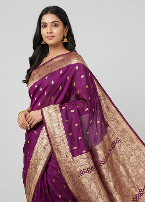 Purple Banarasi Silk Saree With Blouse Piece