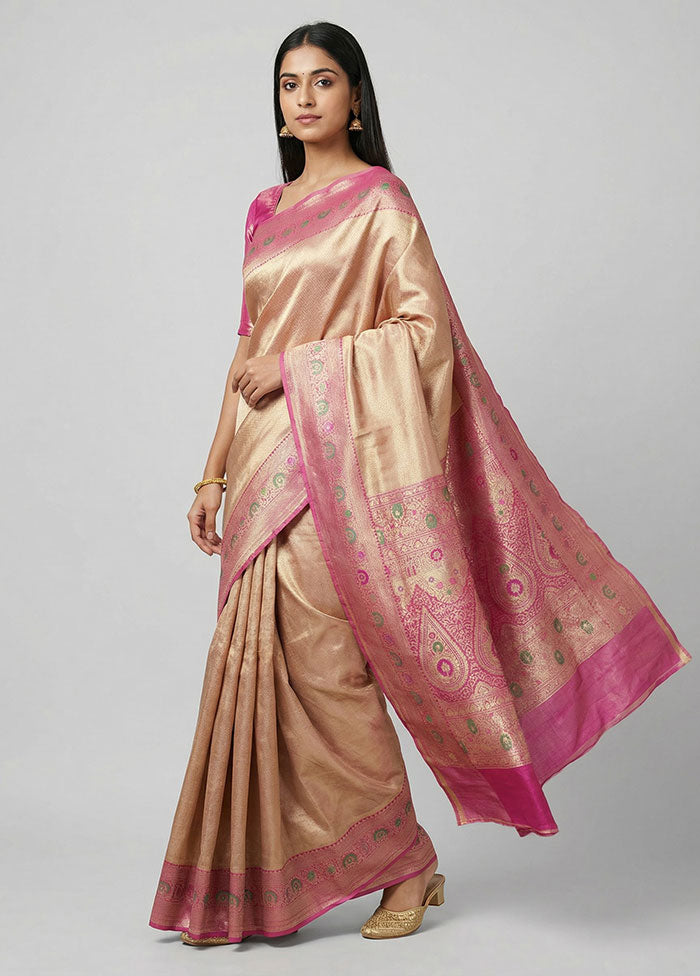 Pink Handloom Kanjivaram Pure Silk Saree With Blouse Piece
