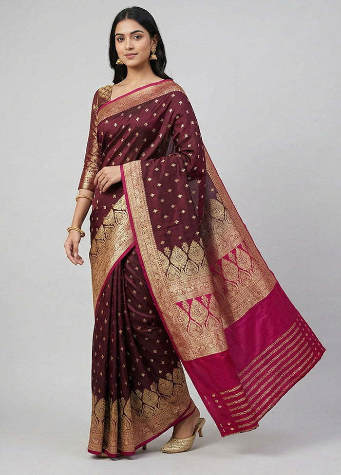 Maroon Banarasi Silk Saree With Blouse Piece
