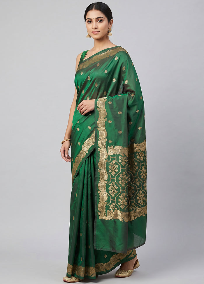 Green Banarasi Silk Saree With Blouse Piece