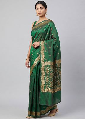 Green Banarasi Silk Saree With Blouse Piece