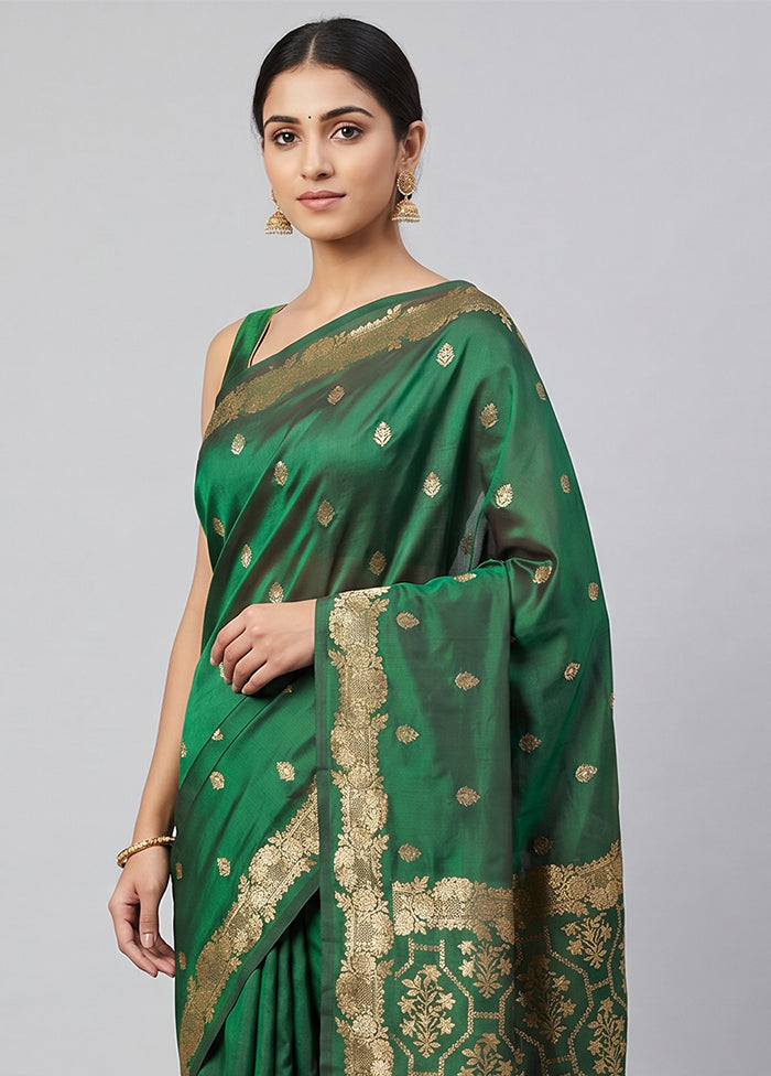 Green Banarasi Silk Saree With Blouse Piece