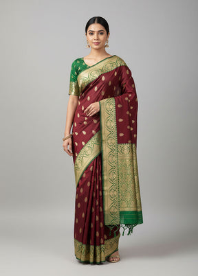 Maroon Katan Silk Saree With Blouse Piece