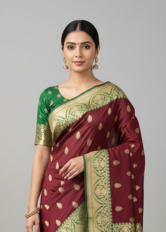 Maroon Katan Silk Saree With Blouse Piece