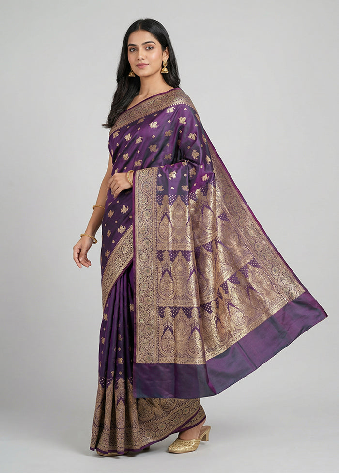 Purple Banarasi Silk Saree With Blouse Piece